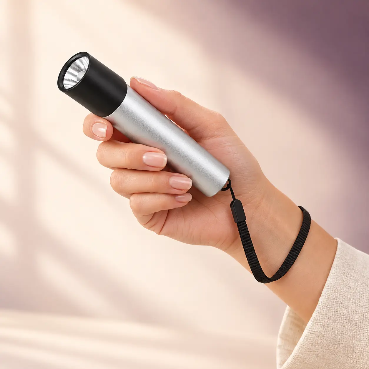 Buudy LED Torch held in hand demonstrating portable compact ergonomics