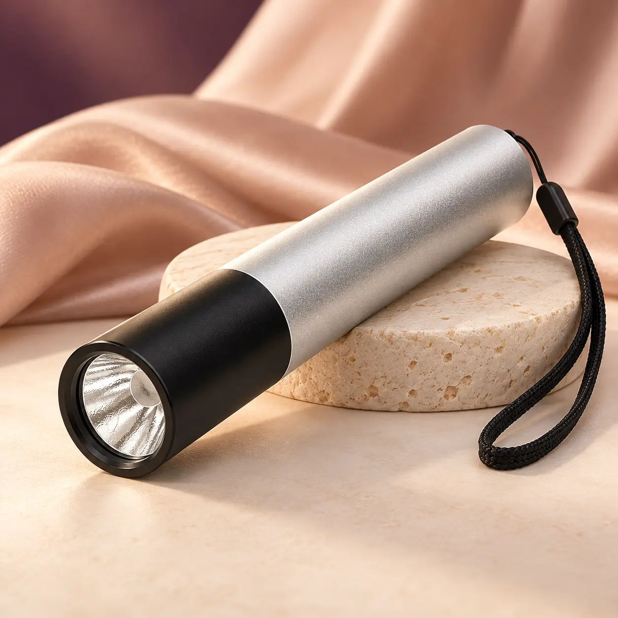 Buudy LED Torch in precision-crafted aircraft-grade aluminum alloy on warm stone